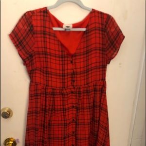 Button up plaid babydoll dress